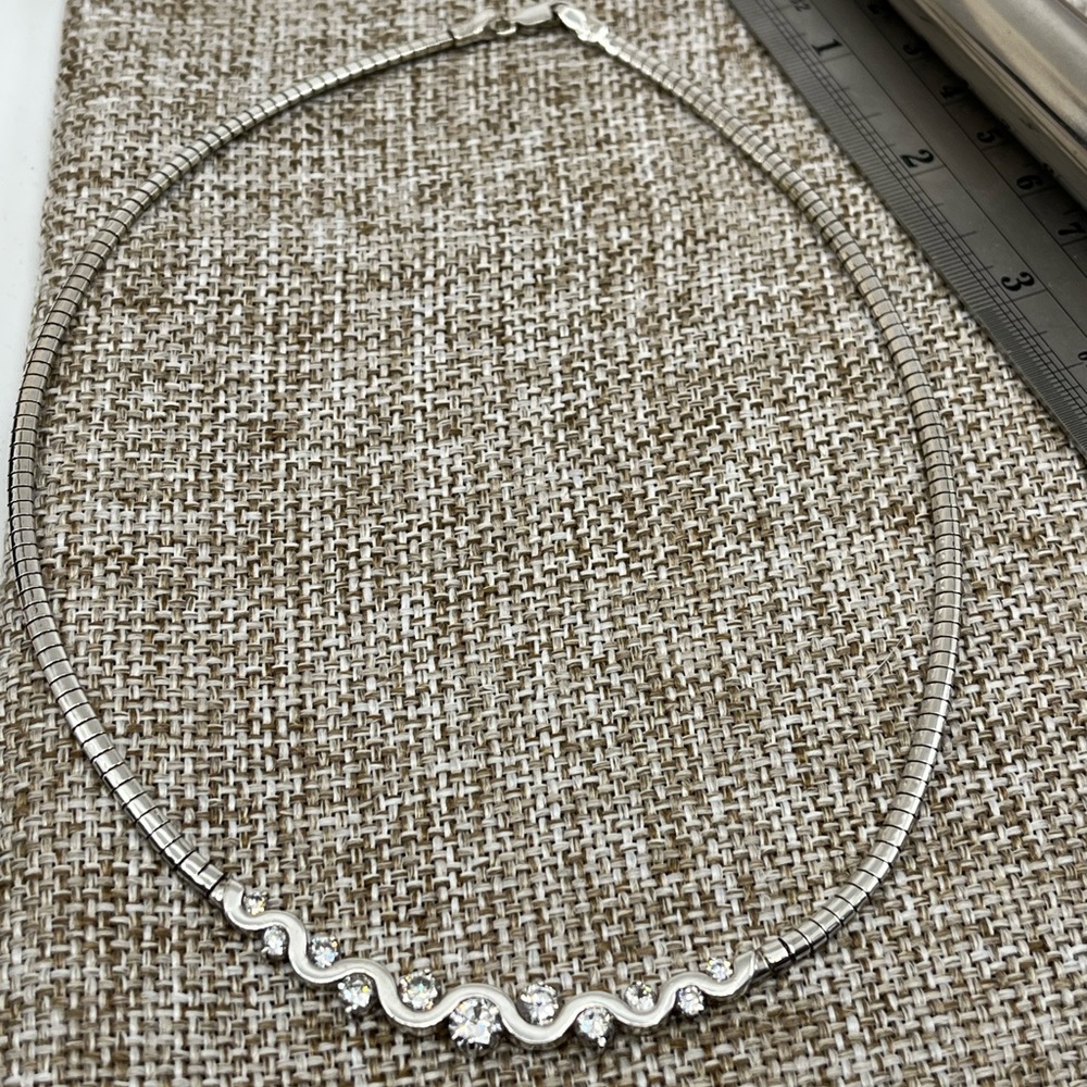 Vintage Sterling Silver CI 925 Channeled CZ Omega Collar Necklace – 16” - Picture 15 of 17
